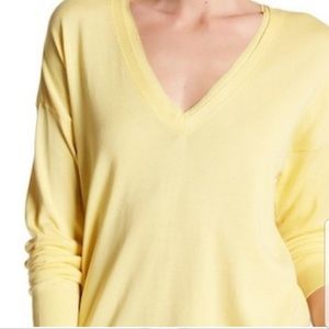 Tommy Bahama silk trim yellow v-neck sweater lightweight